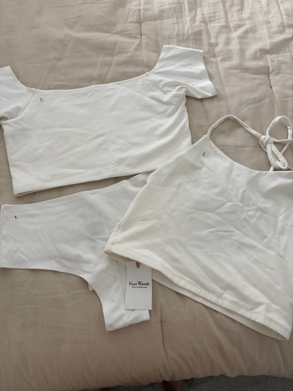 Women's White 3 pc set NWT Thong Halter and cropped top L